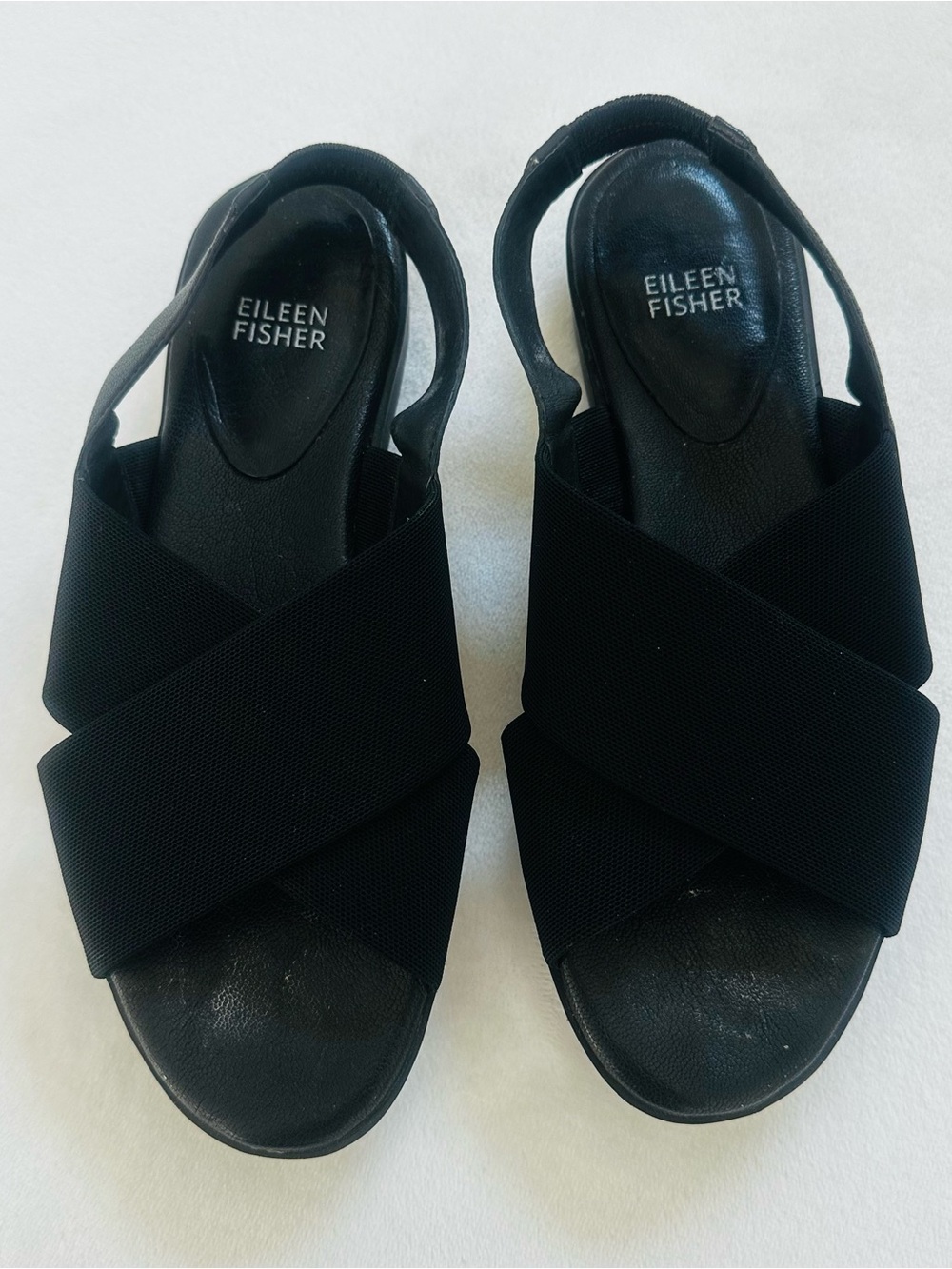 Eileen Fisher Black Crisscross Elastic Slingback Sandals